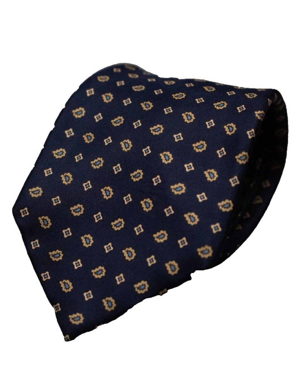 Vintage Valente Tie 100% Silk Satin Navy Blue Geometric 3.5"